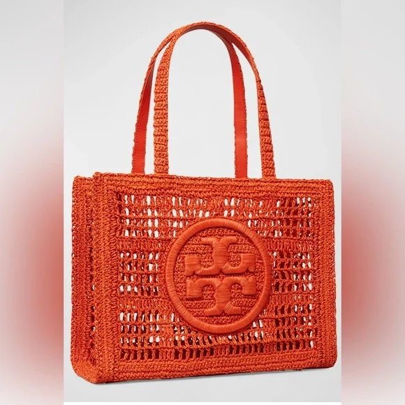 Tory Burch NWT Ella Small Crochet Straw Tote Bag - Picture 1 of 5